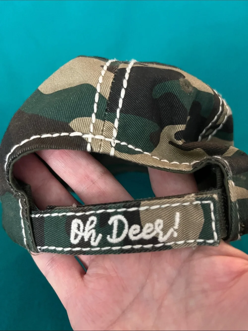 Oh Deer! Camo Baseball Hat in Green, Brown, Black
